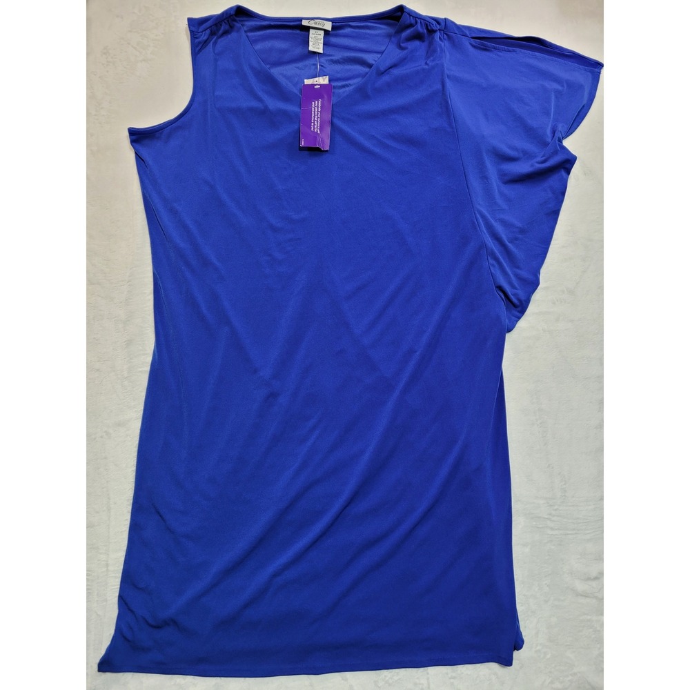 NWT Catherines Curvy Dress Womens 2X Blue Asymmetrical Flutter Sleeve V-Neck